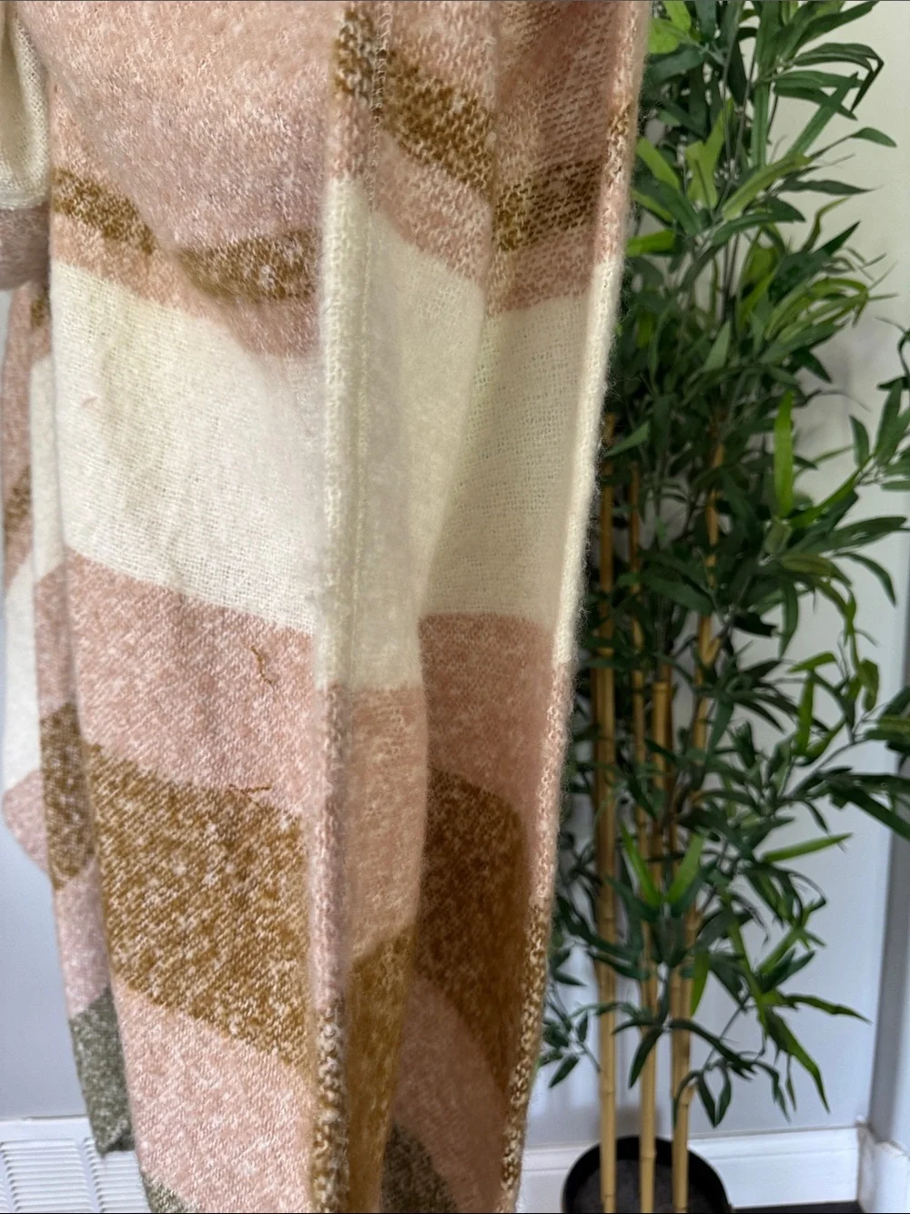 Striped Hooded Poncho in Blush, Cream & Olive NWOT